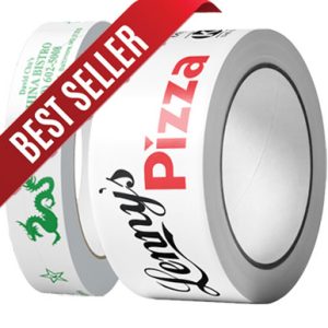 A 1" and 2" roll of custom-printed premium PVC tape